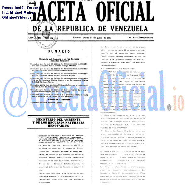 Gaceta Oficial 4278 del 13 Junio 1991