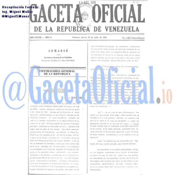 Gaceta Oficial 4282 del 25 Julio 1991