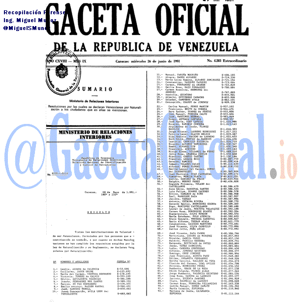 Gaceta Oficial 4283 del 26 Junio 1991