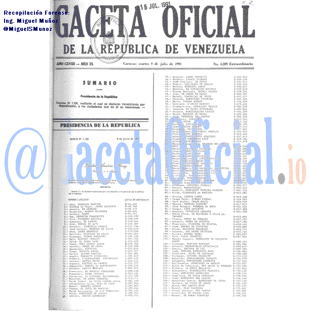 Gaceta Oficial 4289 del 9 Julio 1991