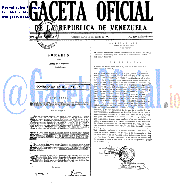 Gaceta Oficial 4299 del 13 Agosto 1991
