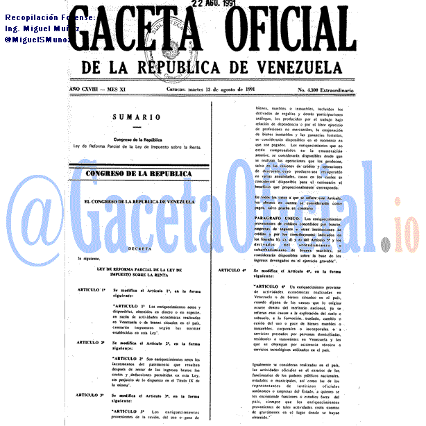 Gaceta Oficial 4300 del 13 Agosto 1991