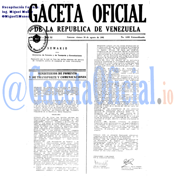 Gaceta Oficial 4305 del 30 Agosto 1991
