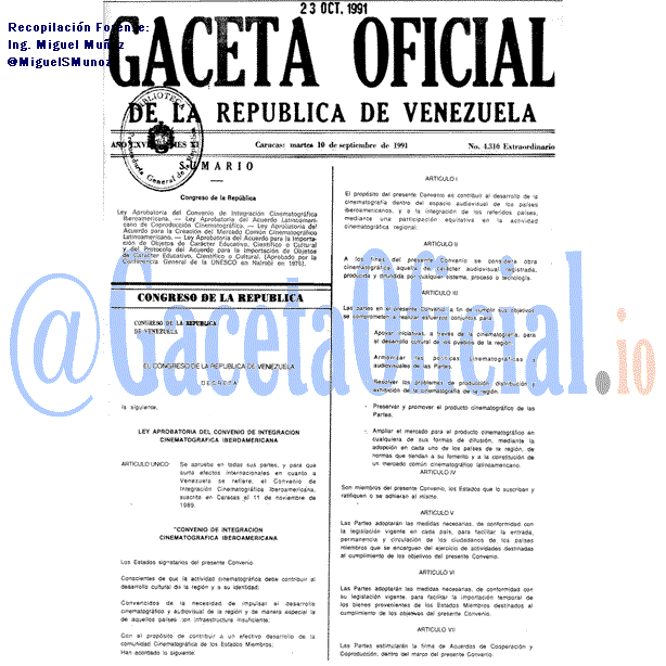 Gaceta Oficial 4310 del 10 Septiembre 1991