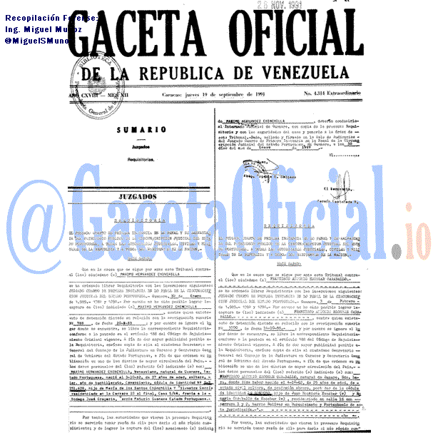 Gaceta Oficial 4314 del 19 Septiembre 1991