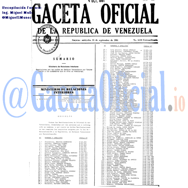 Gaceta Oficial 4318 del 25 Septiembre 1991