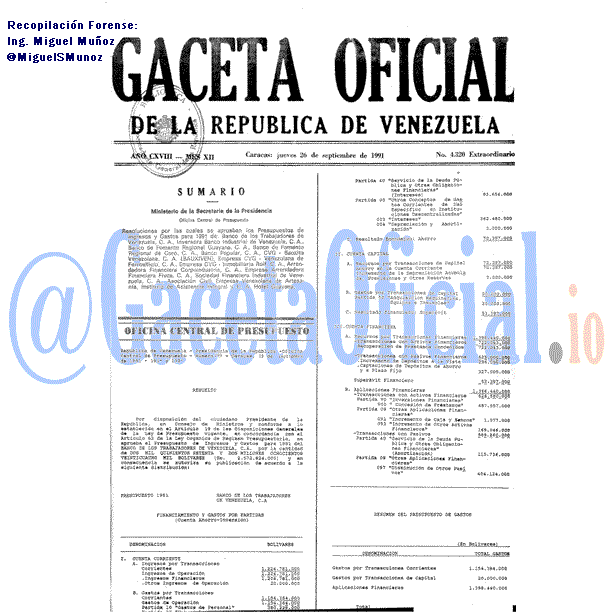 Gaceta Oficial 4320 del 26 Septiembre 1991