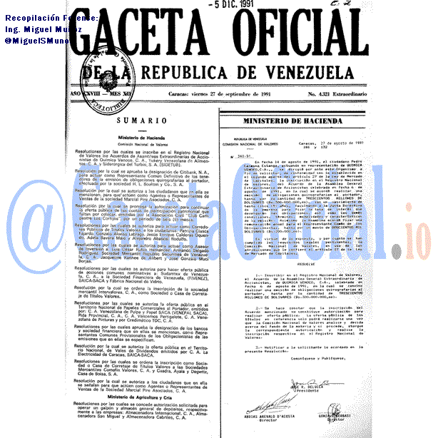 Gaceta Oficial 4321 del 27 Septiembre 1991