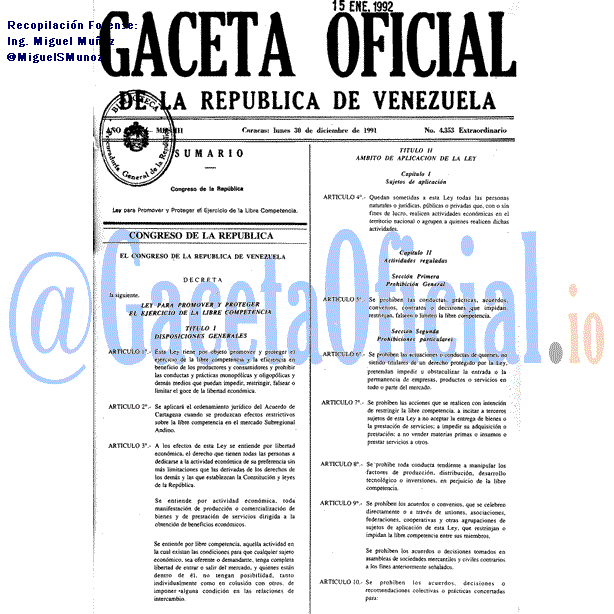 Gaceta Oficial 4353 del 30 Diciembre 1991