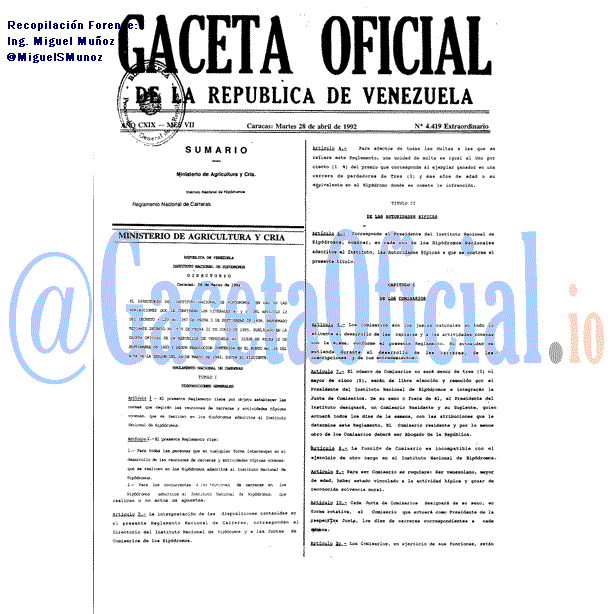 Gaceta Oficial 4419 del 28 Abril 1992