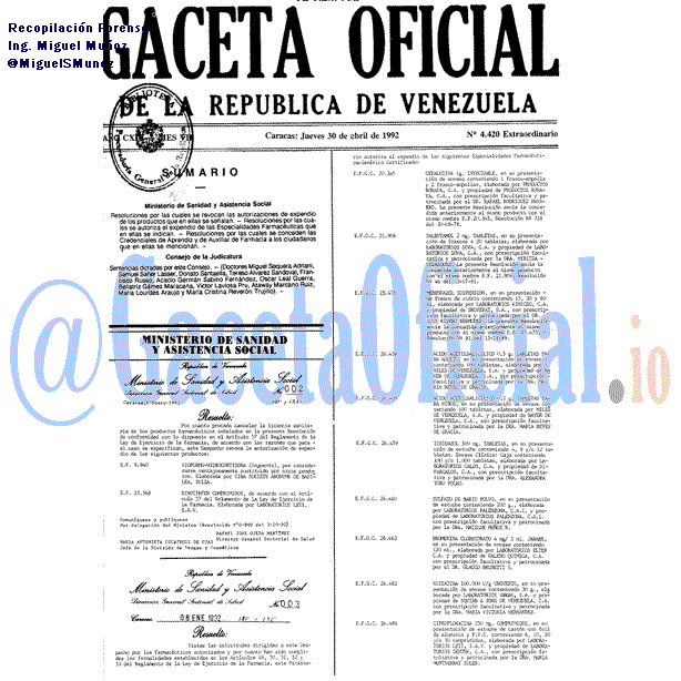 Gaceta Oficial 4420 del 30 Abril 1992
