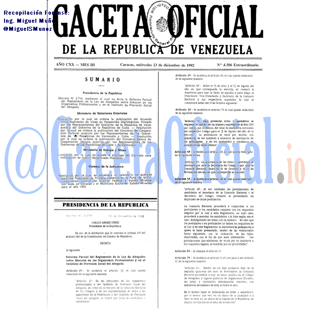 Gaceta Oficial 4506 del 23 Diciembre 1992