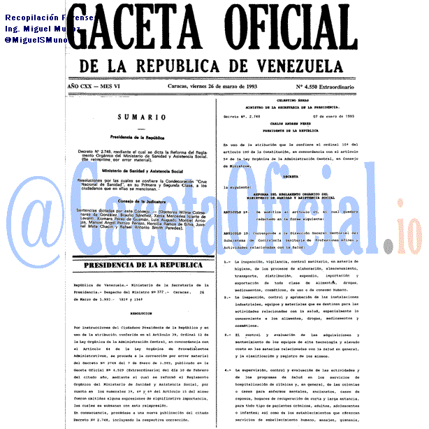 Gaceta Oficial 4550 del 26 Marzo 1993