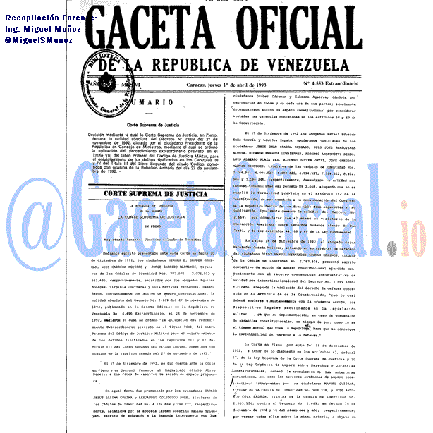 Gaceta Oficial 4553 del 1 Abril 1993