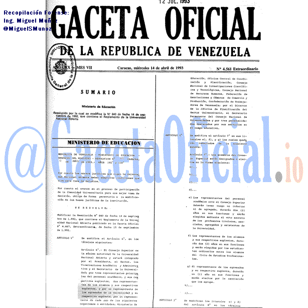 Gaceta Oficial 4561 del 14 Abril 1993