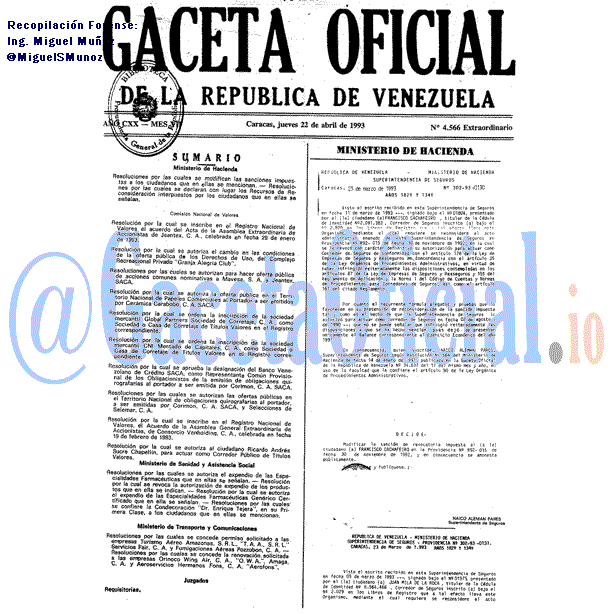 Gaceta Oficial 4566 del 22 Abril 1993