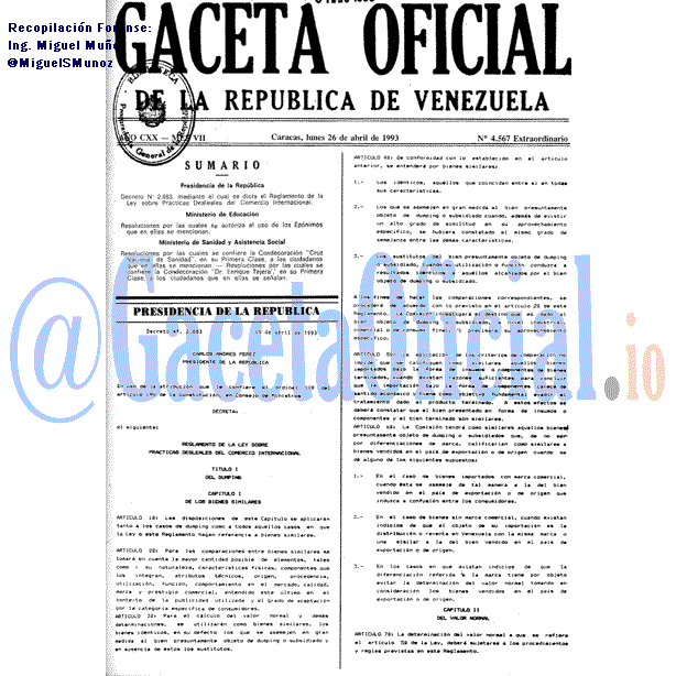Gaceta Oficial 4567 del 26 Abril 1993