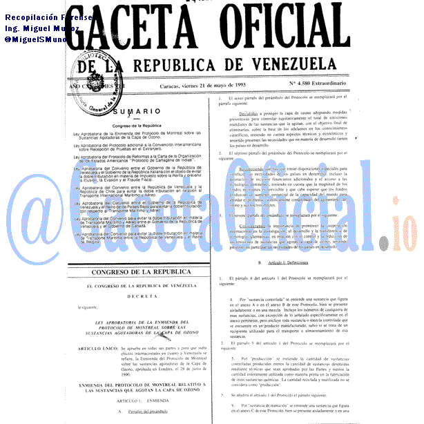 Gaceta Oficial 4580 del 21 Mayo 1993