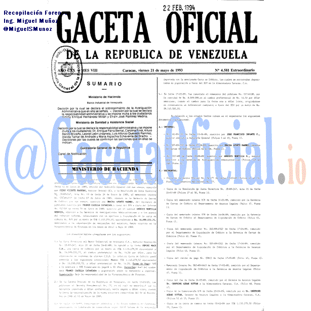 Gaceta Oficial 4581 del 21 Mayo 1993