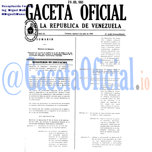 Gaceta Oficial 4603 del 6 Julio 1993