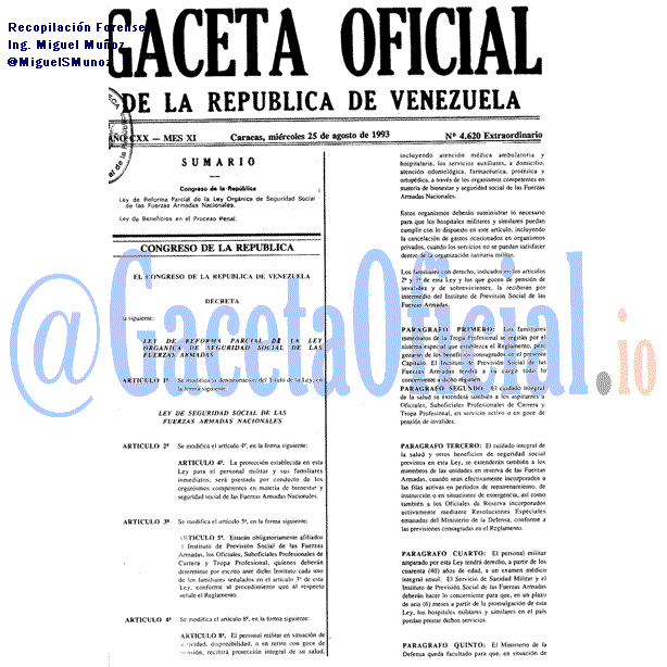 Gaceta Oficial 4620 del 25 Agosto 1993