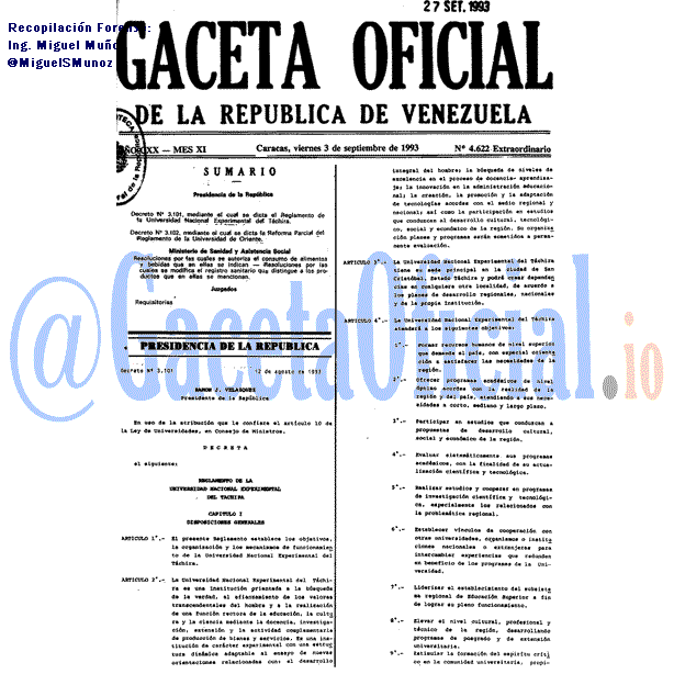 Gaceta Oficial 4622 del 3 Septiembre 1993