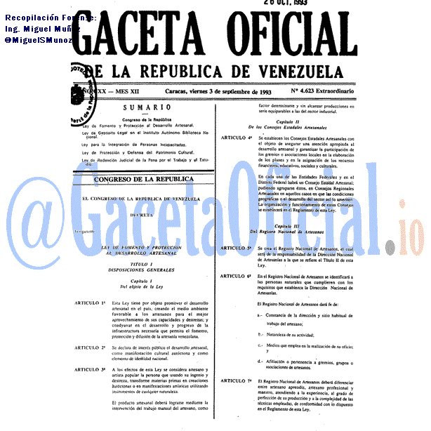 Gaceta Oficial 4623 del 3 Septiembre 1993