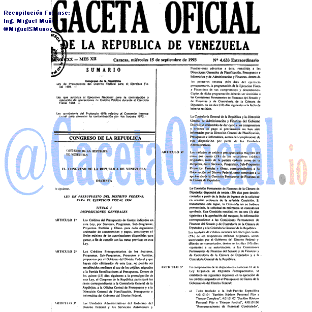 Gaceta Oficial 4633 del 15 Septiembre 1993