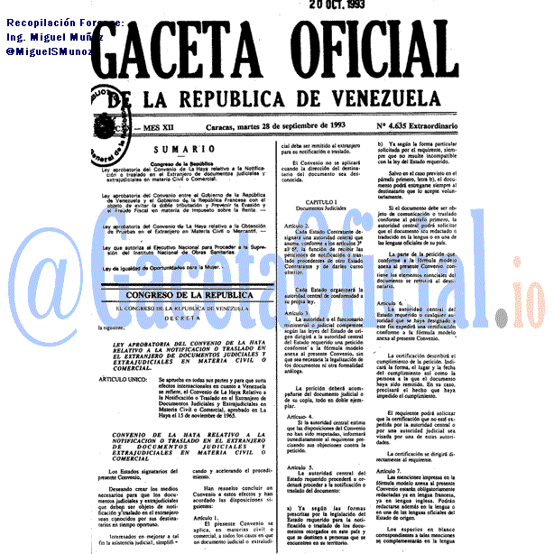 Gaceta Oficial 4635 del 28 Septiembre 1993