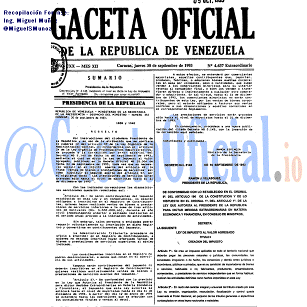 Gaceta Oficial 4637 del 30 Septiembre 1993