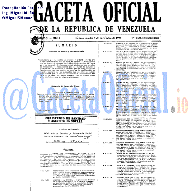 Gaceta Oficial 4646 del 9 Noviembre 1993