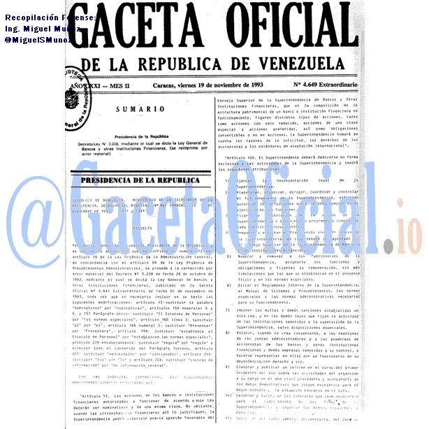 Gaceta Oficial 4649 del 19 Noviembre 1993