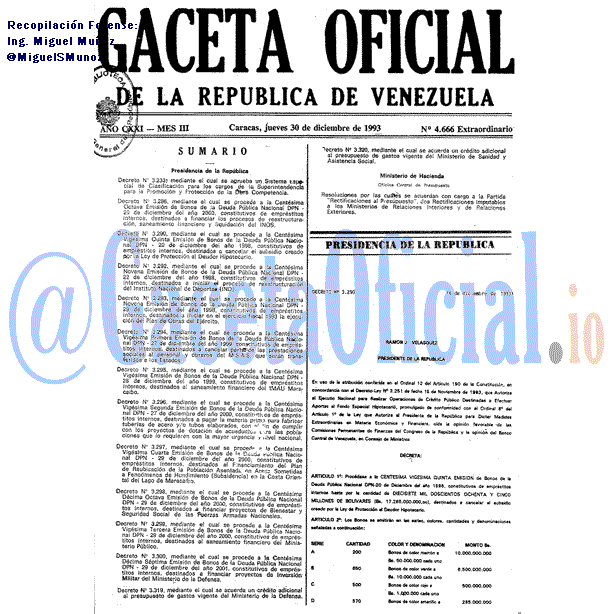 Gaceta Oficial 4666 del 30 Diciembre 1993