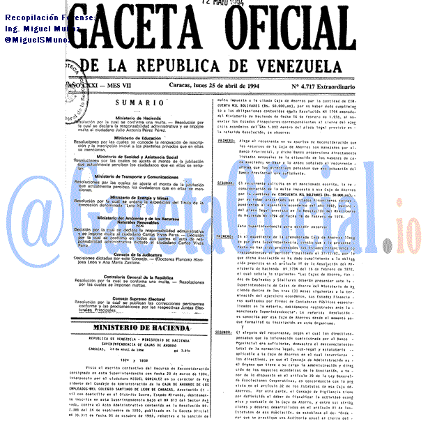 Gaceta Oficial 4717 del 25 Abril 1994