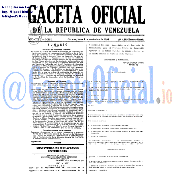 Gaceta Oficial 4803 del 7 Noviembre 1994