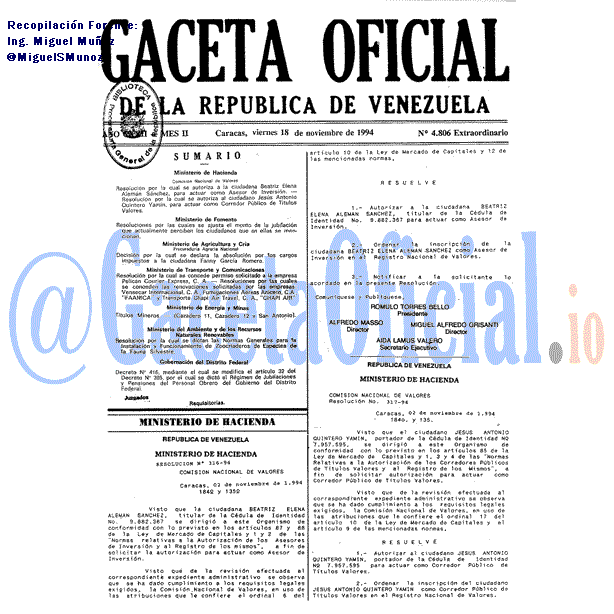 Gaceta Oficial 4806 del 18 Noviembre 1994