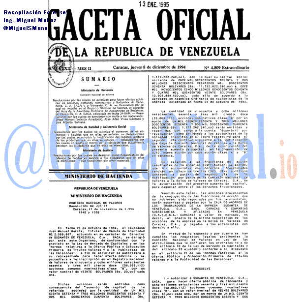 Gaceta Oficial 4809 del 8 Diciembre 1994