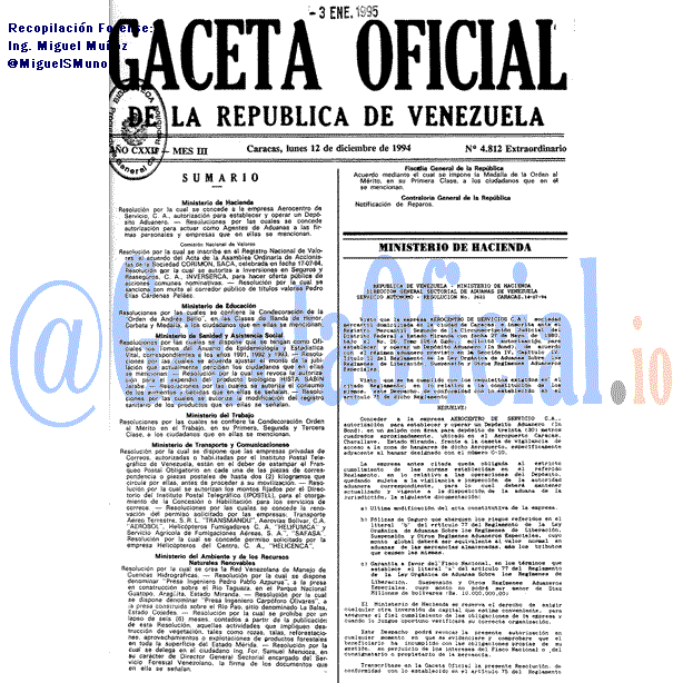 Gaceta Oficial 4812 del 12 Diciembre 1994