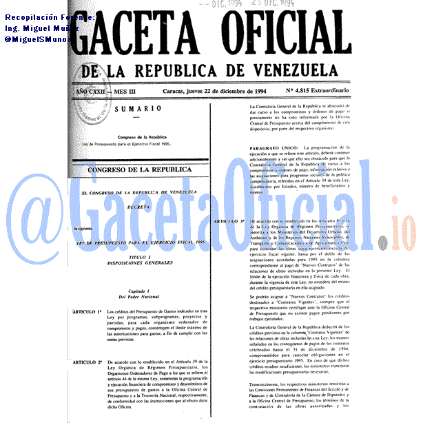 Gaceta Oficial 4815 del 22 Diciembre 1994