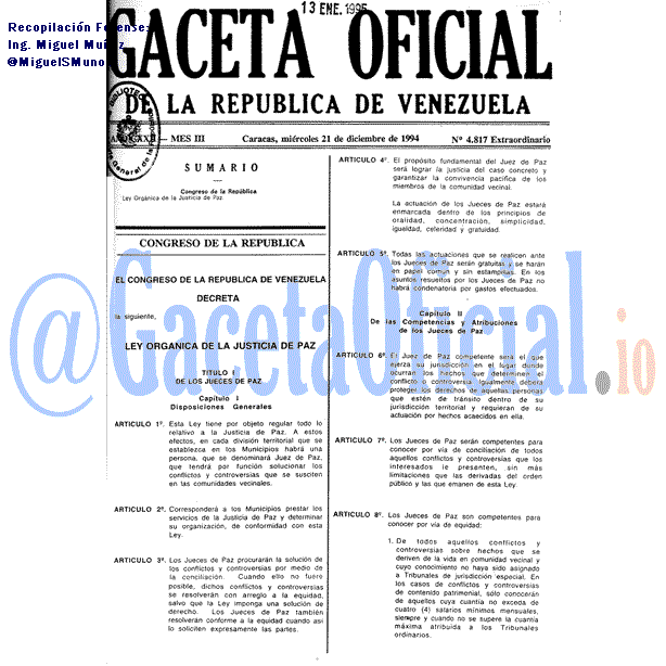 Gaceta Oficial 4817 del 21 Diciembre 1994