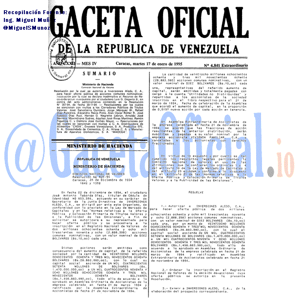 Gaceta Oficial 4841 del 17 Enero 1995