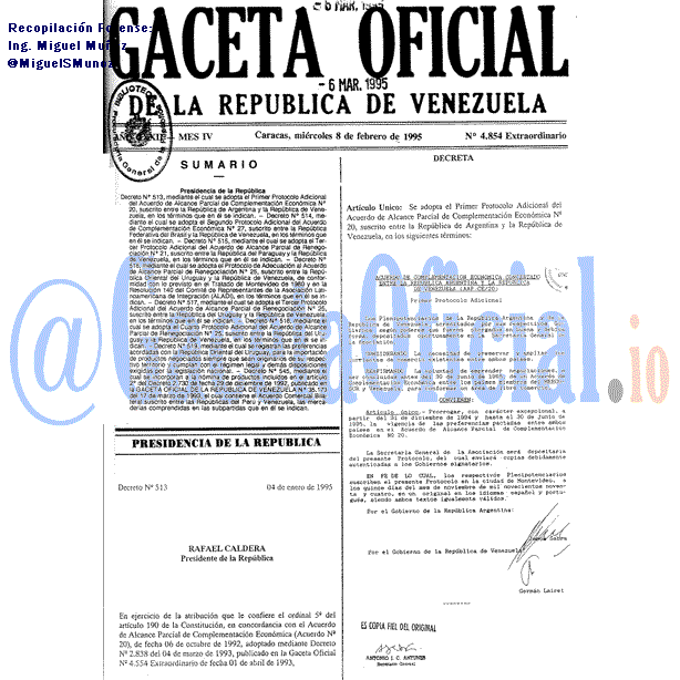 Gaceta Oficial 4854 del 8 Febrero 1995