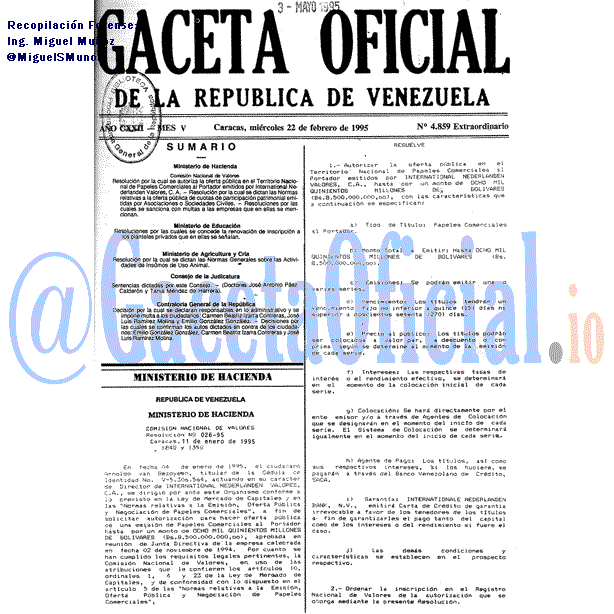 Gaceta Oficial 4859 del 22 Febrero 1995
