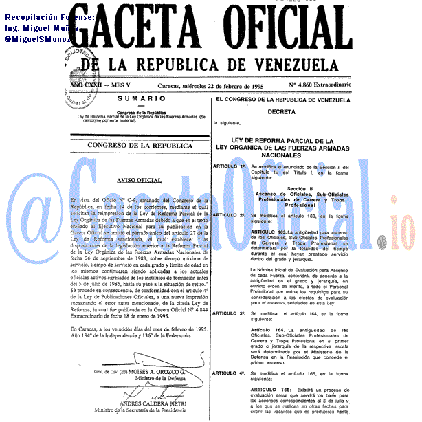 Gaceta Oficial 4860 del 22 Febrero 1995