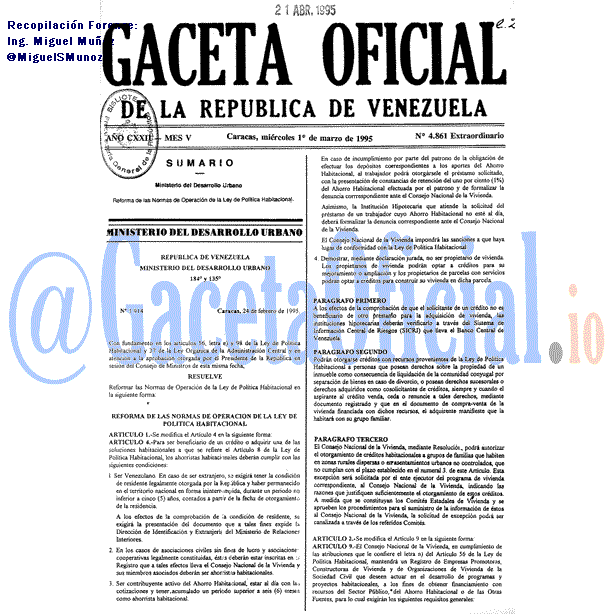 Gaceta Oficial 4861 del 1 Marzo 1995