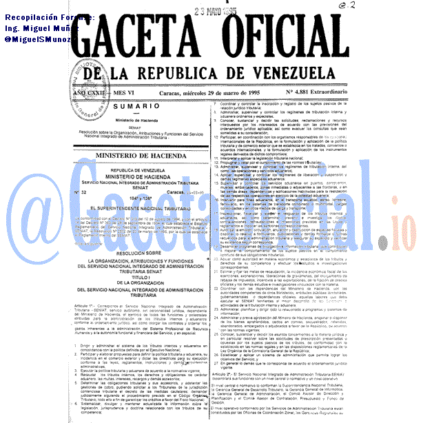 Gaceta Oficial 4881 del 29 Marzo 1995