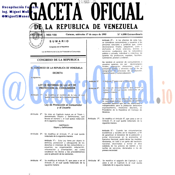 Gaceta Oficial 4898 del 17 Mayo 1995