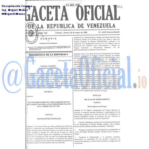 Gaceta Oficial 4910 del 26 Mayo 1995