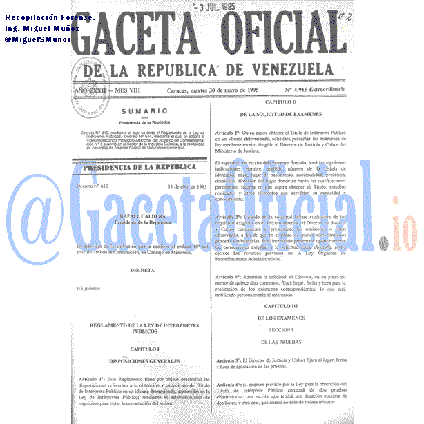 Gaceta Oficial 4915 del 30 Mayo 1995