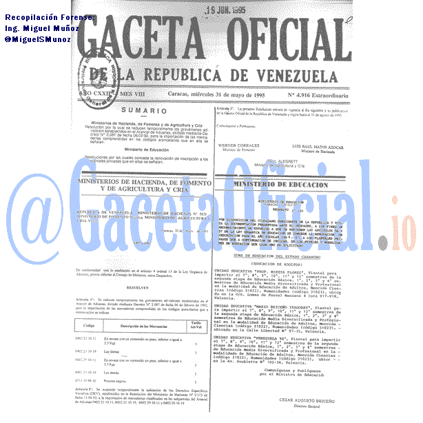 Gaceta Oficial 4916 del 31 Mayo 1995